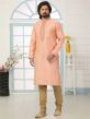 Peach in Banarasi Silk Men's Kurta Pajama.