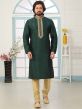 Dark Green Designer Kurta Pajama in Banarasi Silk Fabric.