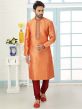Traditional Kurta Pajama Orange Colour in Banarasi Silk Fabric.