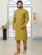 Green Colour Men's Designer Kurta Pajama in Banarasi Silk Fabric.
