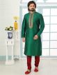 Green Colour Banarasi Silk Men's Designer Kurta Pajama.
