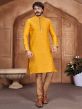 Yellow Colour Jacquard,Silk Fabric Men's Kurta Pajama.