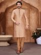 Peach Colour Men's Designer Kurta Pajama Jacquard,Silk Fabric.