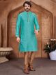 Turquoise Colour Jacquard,Silk Men's Kurta Pajama.