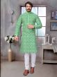 Printed Kurta Pajama Green Colour With Jacquard,Silk Fabric.