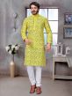 Jacquard,Silk Fabric Men's Kurta Pajama Yellow Colour.