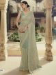 Net Fabric Indian Designer Saree Green Colour.