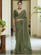 Organza Fabric Indian Designer Saree Green Colour.