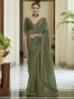 Organza Fabric Indian Designer Saree Green Colour.