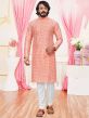 Peach Colour Silk Fabric Lucknowi Kurta Pajama.
