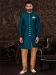 Sea Blue Colour Jacquard,Silk Fabric Men's Indowestern.