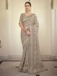 Grey Colour Satin,Georgette Fabric Women Saree.