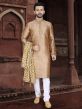 Golden Colour Jacquard Fabric Mens Kurta Pajama.