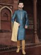 Sea Blue Colour Party Wear Kurta Pajama in Jacquard Fabric.