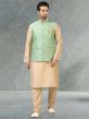 Pista Green,Golden Colour Kurta Pajama Jacket.