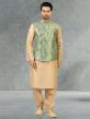 Pista Green,Golden Colour Banarasi Silk Fabric Mens Kurta Pajama.