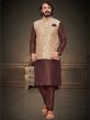 Brown,Cream Colour Kurta Pajama Jacket in Jacquard,Art Silk Fabric.