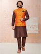 Brown,Orange Colour Men's Kurta Pajama Jacket.