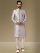 Grey Colour Jacquard,Brocade Silk Fabric Mens Indowestern.