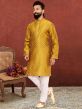 Yellow Colour Jacquard,Silk Fabric Mens Kurta Pajama.