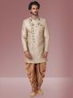 Beige,Golden Colour Art Banarasi Silk Fabric Groom Sherwani.