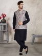 Grey,Blue Colour Banarasi Silk Fabric Mens Kurta Pajama Jacket.