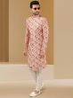 Cream,Orange Colour Banarasi Silk Fabric Mens Sherwani.