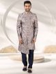 Grey Colour Banarasi Silk Fabric Mens Sherwani.