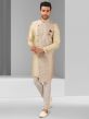 Cream Colour Art Silk Fabric Mens Wedding Indowestern.