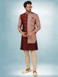 Wine Colour Party Wear Mens Indowestern In Art Silk Fabric.