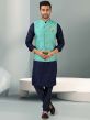 Blue Colour Indian Designer Kurta Pajama Jacket.