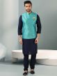 Blue Colour Jacquard,Banarasi Silk Fabric Mens Kurta Jacket.