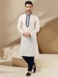 Off White Colour Banarasi Silk Fabric Mens Kurta Pajama.