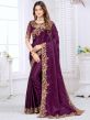 Wine Colour Silk Fabric Party Wear Sarees.