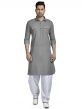 Dark Grey Colour Pathani Kurta Pajama in Cotton Fabric.