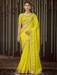 Yellow Colour Chinon,Silk Fabric Indian Saree.