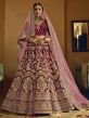 Maroon Colour Velvet Fabric Bridal Lehenga Choli.