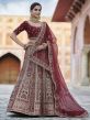 Engagement Lehenga Choli Maroon Colour in Velvet Fabric.