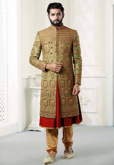 Buy designer sherwani in Green Colour