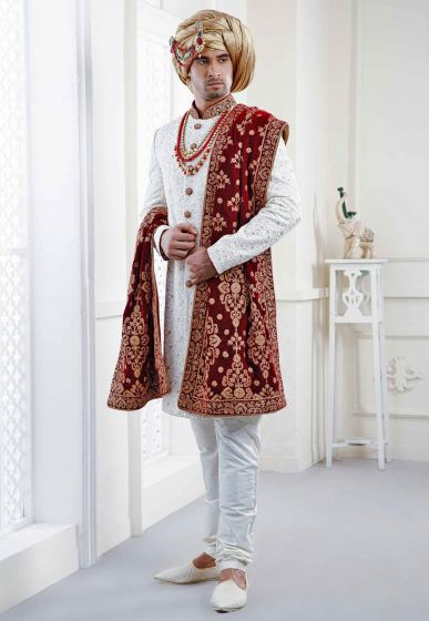 Buy embroidered designer sherwani With Heavy Dupatta