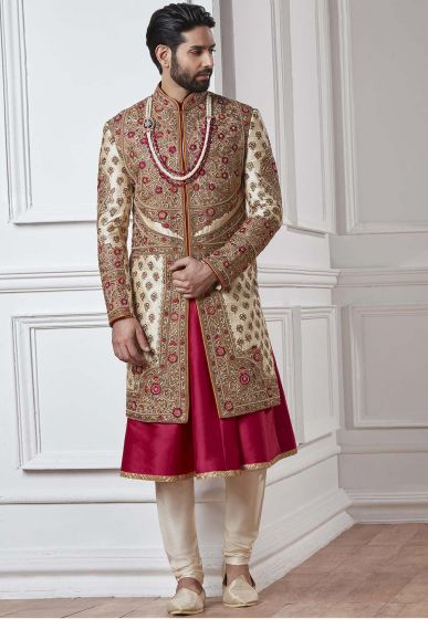 Cream,Golden Color Designer Buy sherwani online