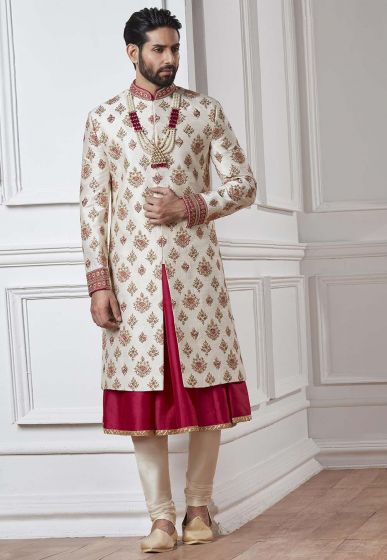Buy sherwani online in White,Cream Color at discounted price