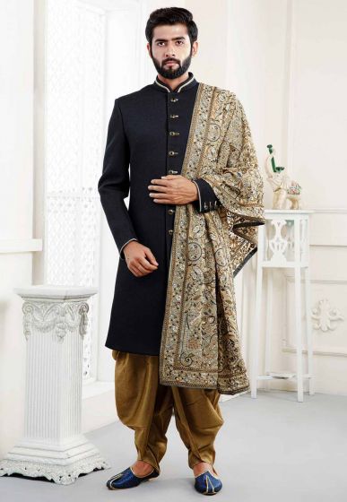 Buy designer sherwani in Black Colour