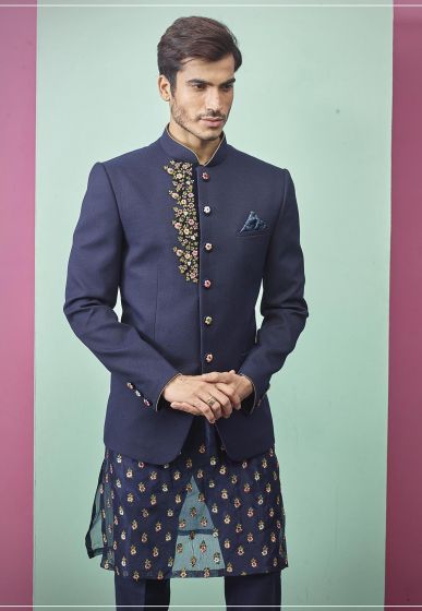 Blue Colour Imported Fabric Jodhpuri Suit.