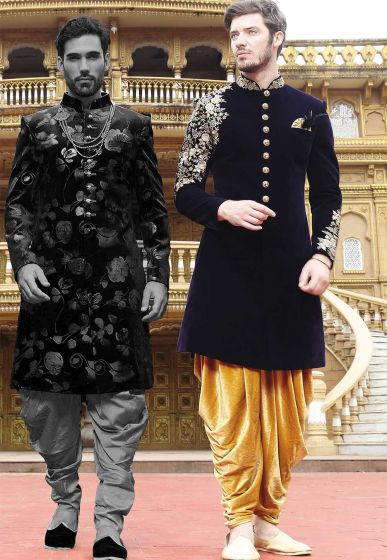 Buy designer sherwani in Blue Color Indo style for men