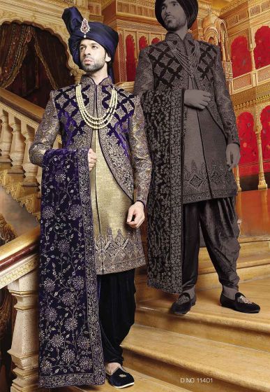 Buy sherwani online in Purple,Golden Color