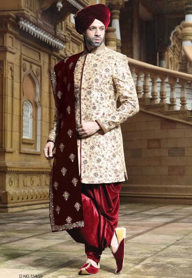 Buy designer sherwani in Golden Color for Indian Weddings