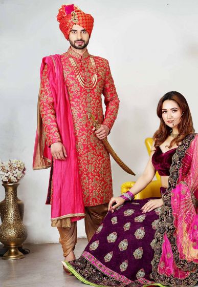 Buy designer sherwani in Red Colour