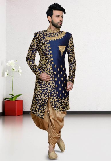 Blue Colour Silk Party Wear Indowestern.