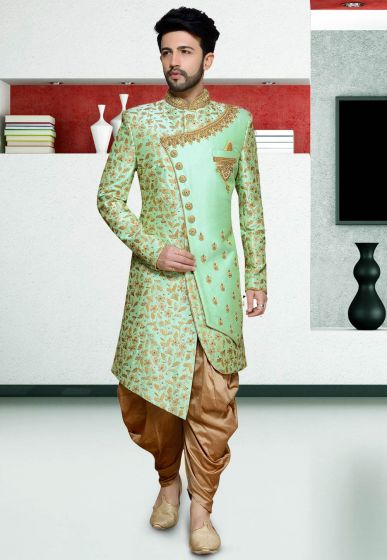 Exclusive Designer Indo Sherwani Green Colour.